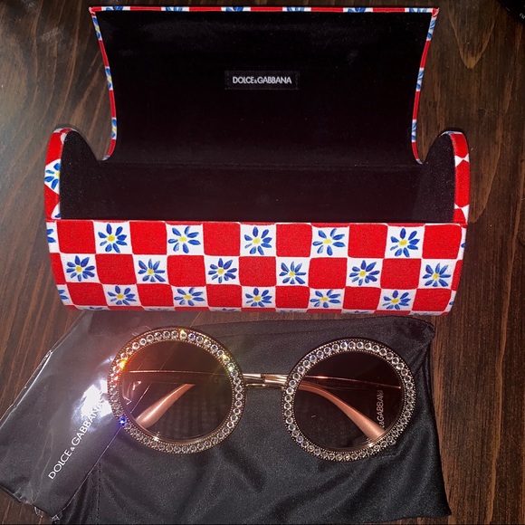 Dolce & Gabbana Rose Gold Round Crystal Sunglasses - Picture 7 of 12